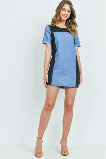 Chambray Block Shift Dress