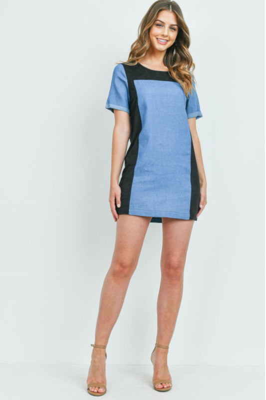 Chambray Block Shift Dress