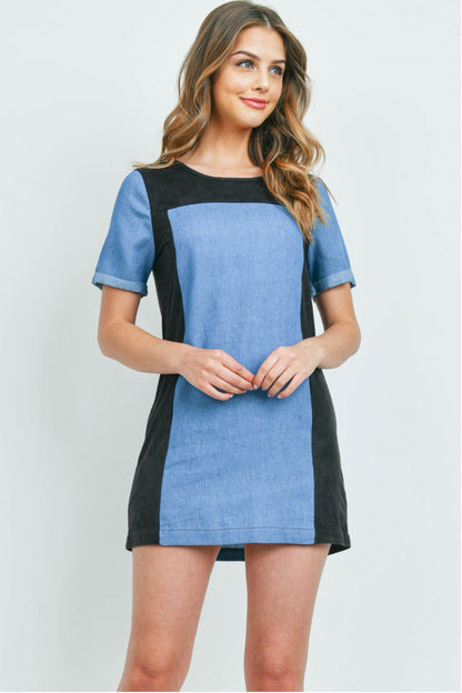 Chambray Block Shift Dress