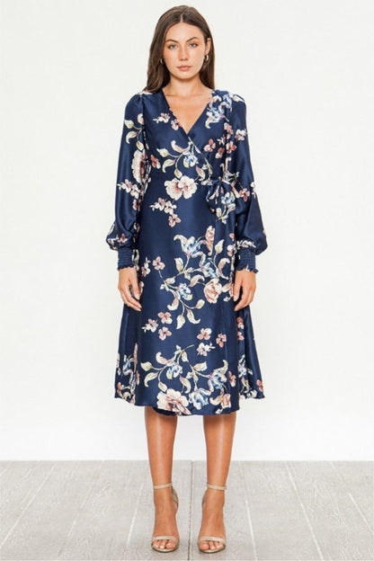 Satin Floral Blue Dress