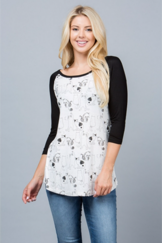 Cat Theme Baseball Tee