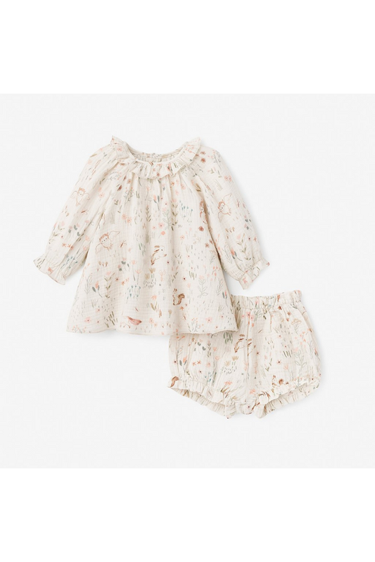 Owl Print Ruffle Dress