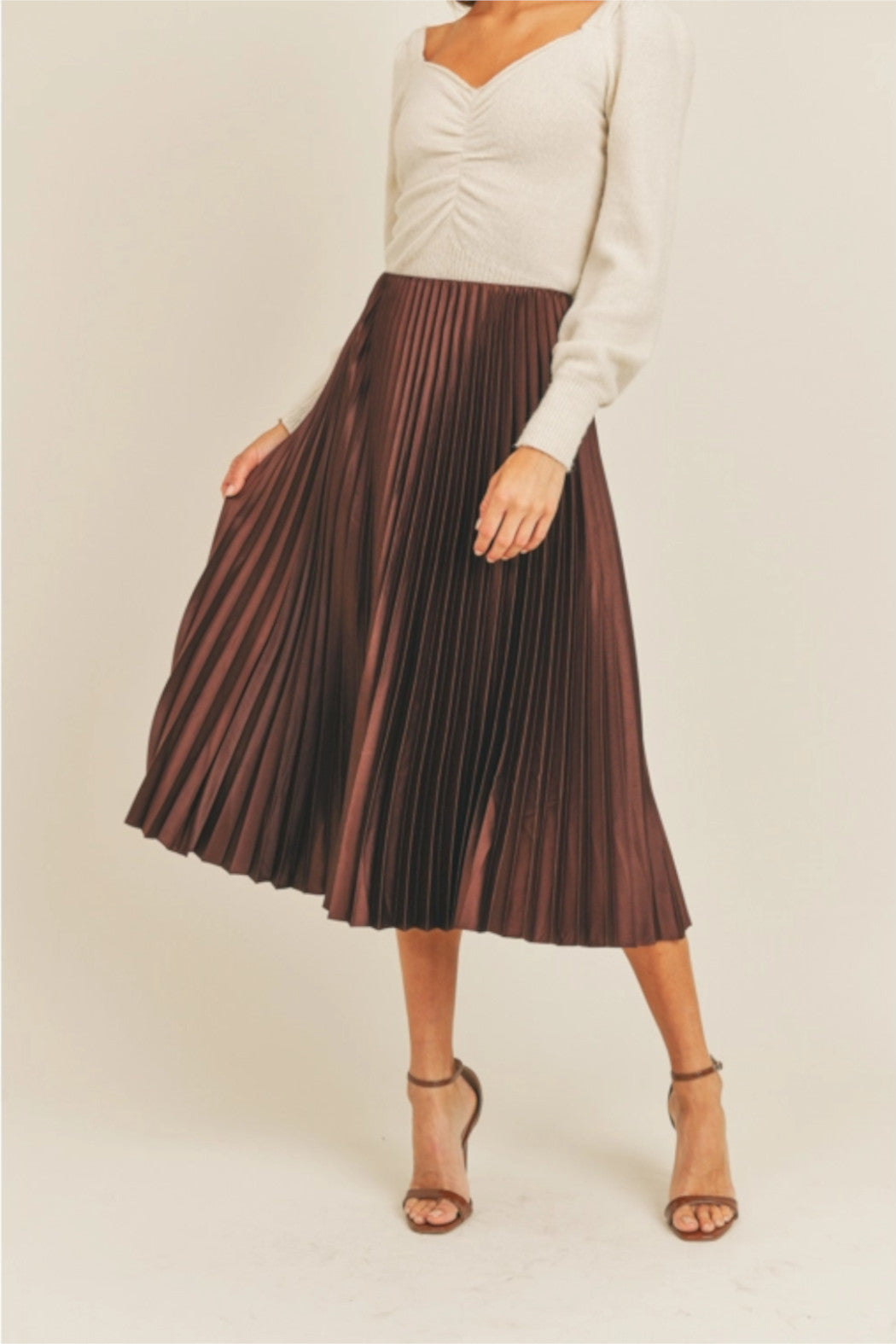 Pleated Midi Copper Skirt