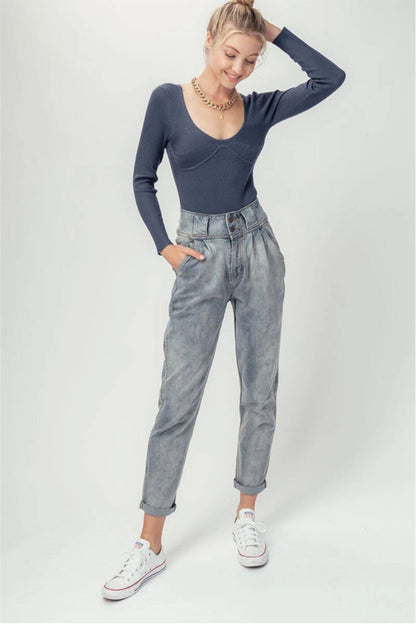 Denim High Waist Pegged Jeans