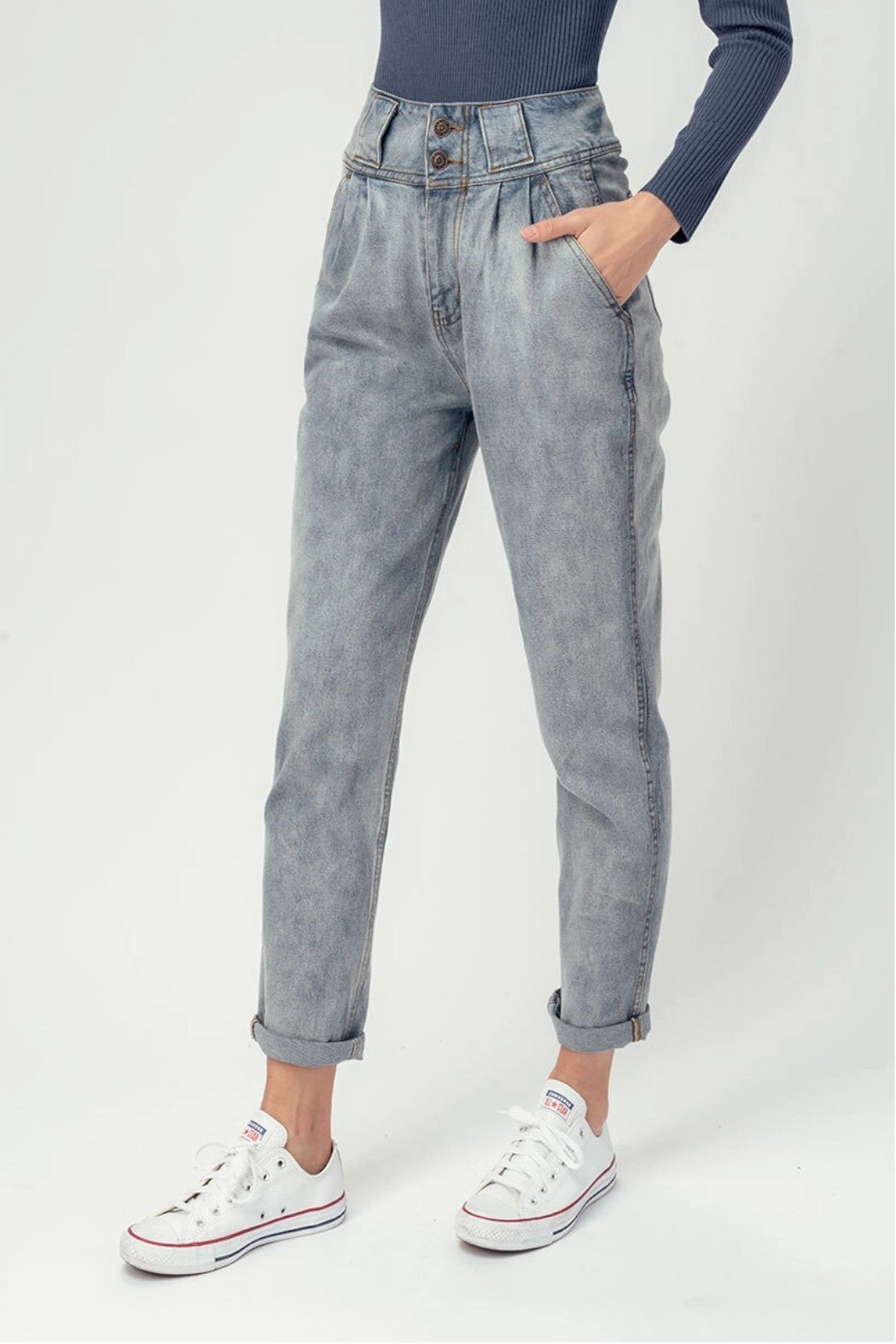 Denim High Waist Pegged Jeans