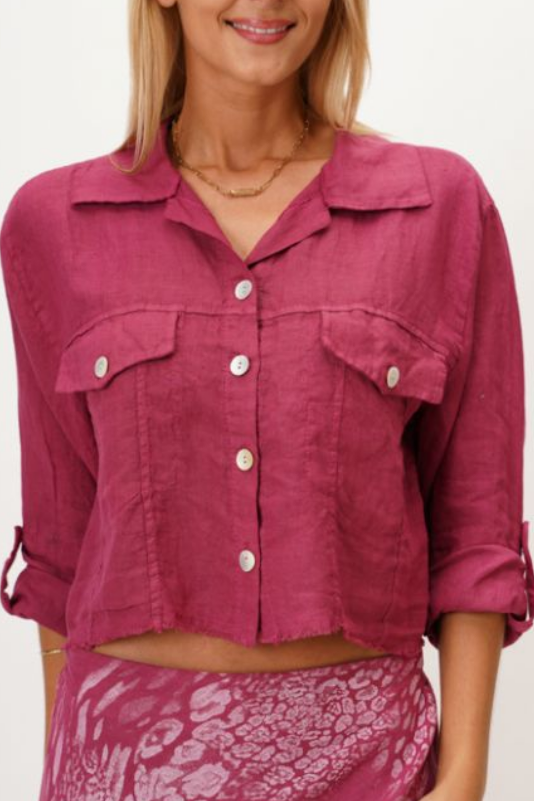 Linen Raw Edge Crop Top/Jacket