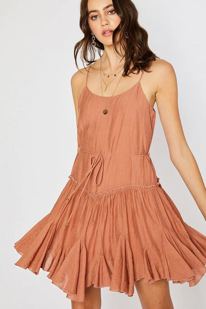 Ruffled Swing Terracotta Dress