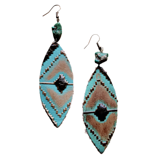 Leather Oval Earrings in Navajo Turquoise Accent