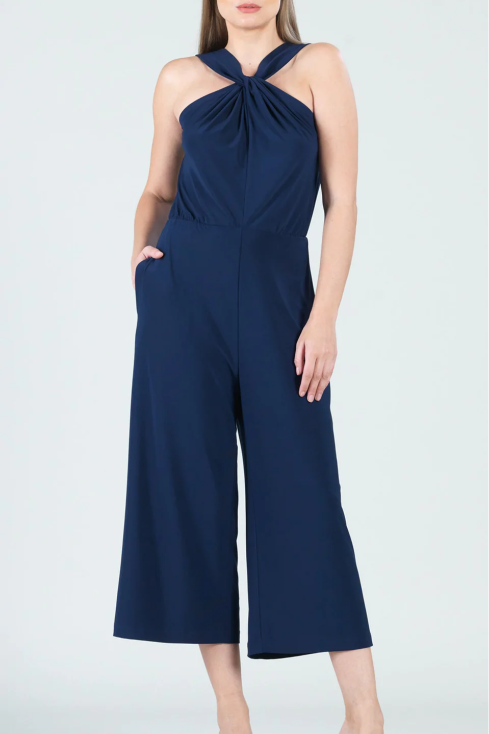 Cross-Front Cropped-Halter Jumpsuit