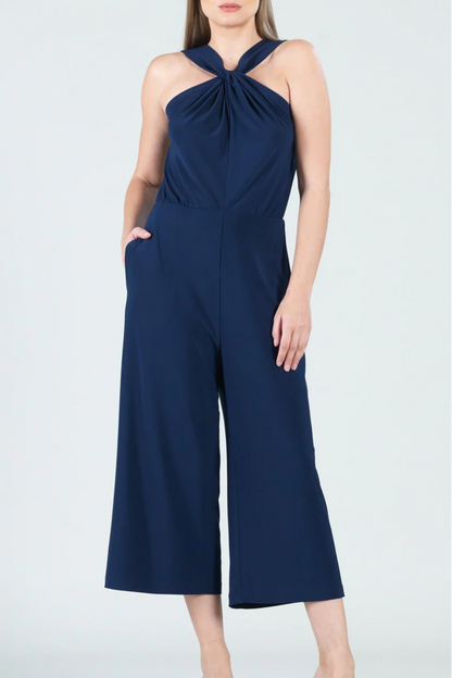 Cross-Front Cropped-Halter Jumpsuit