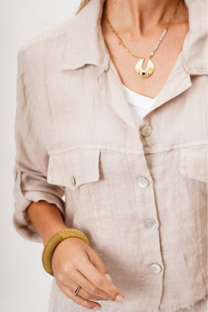Linen Raw Edge Crop Top/Jacket