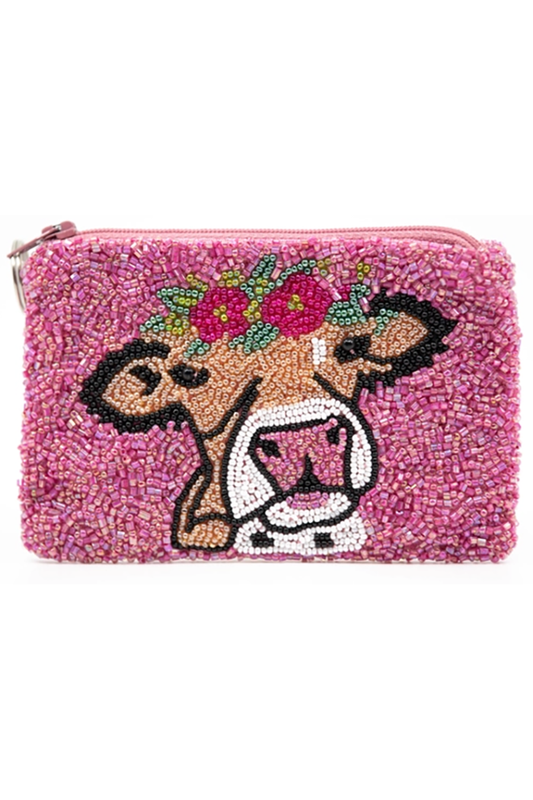 Cow Beaded Coin Purse