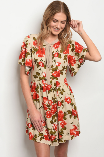 Rose Floral Neck Tie Dress