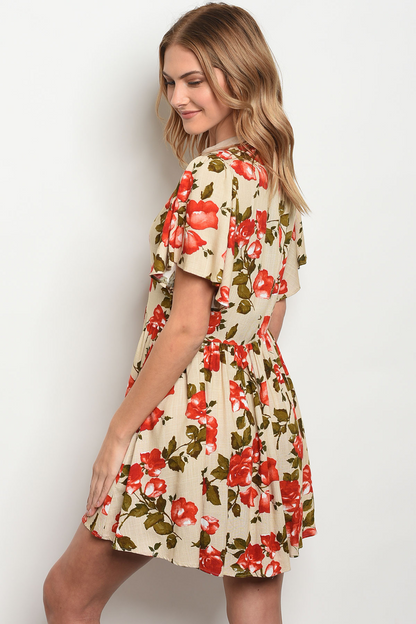 Rose Floral Neck Tie Dress