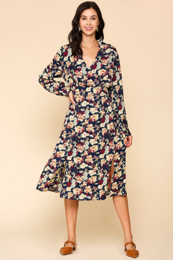 Slits Navy Floral Dress