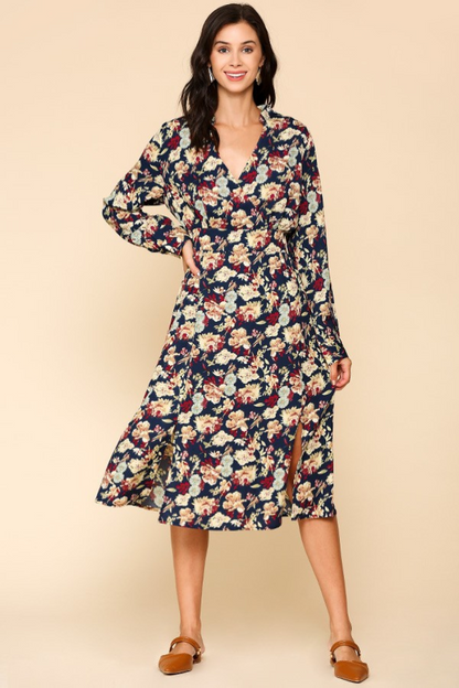 Slits Navy Floral Dress