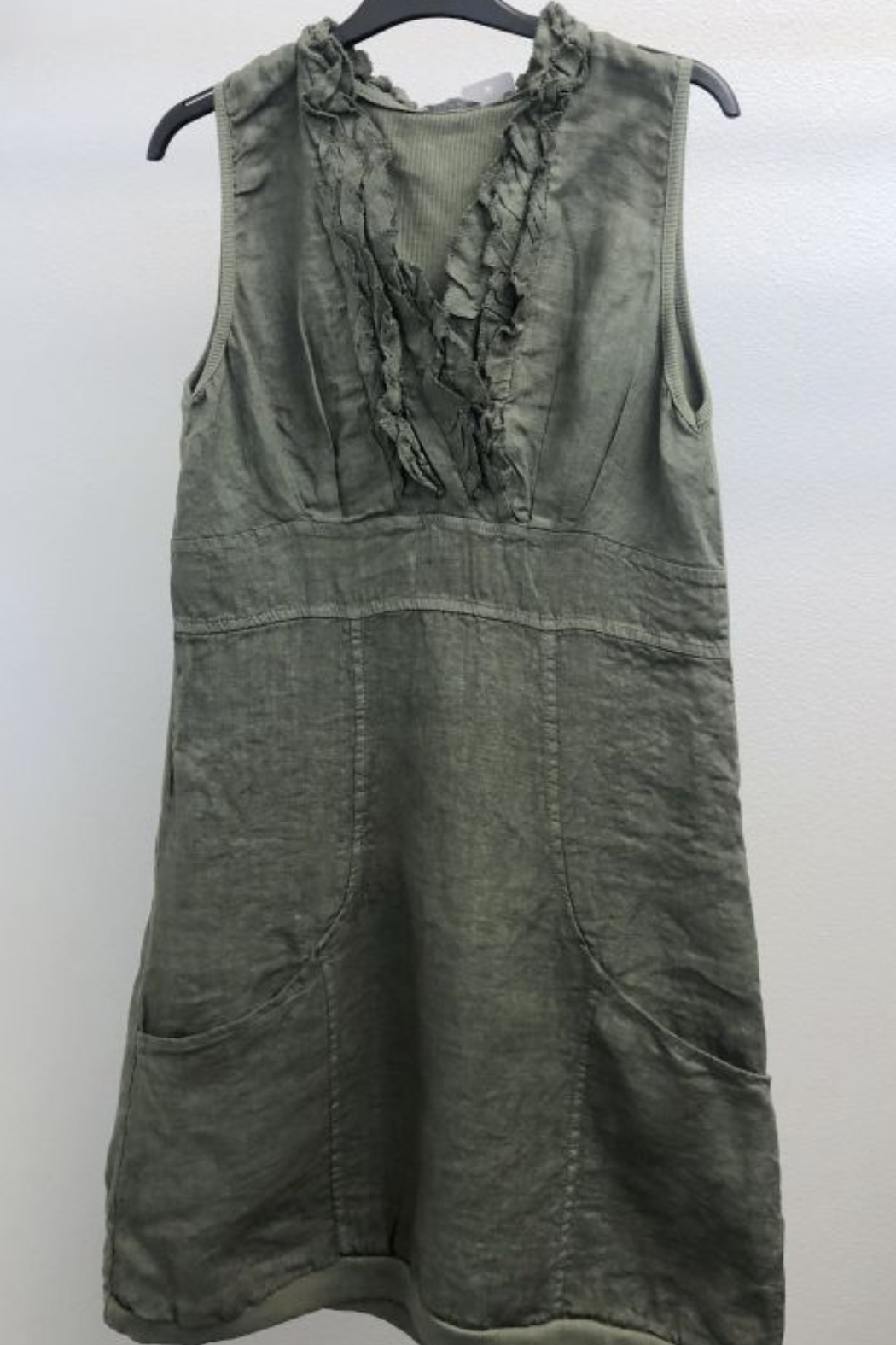 Linen V-Neck Ruffle Dress