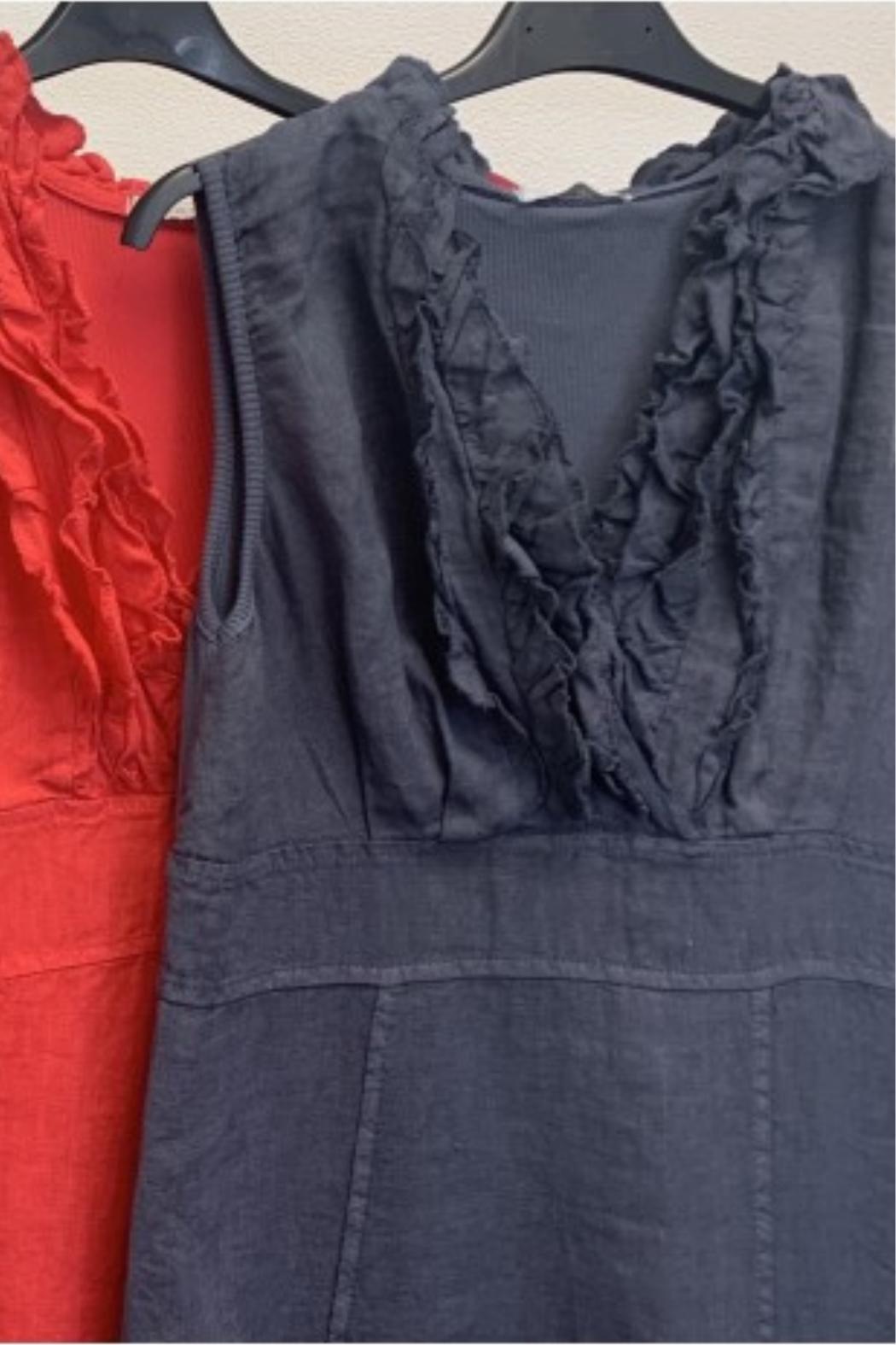 Linen V-Neck Ruffle Dress