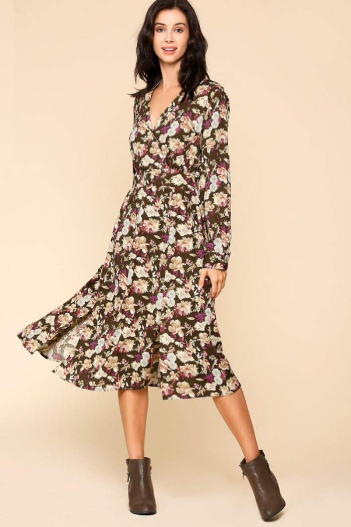 Slits Brown Floral Dress