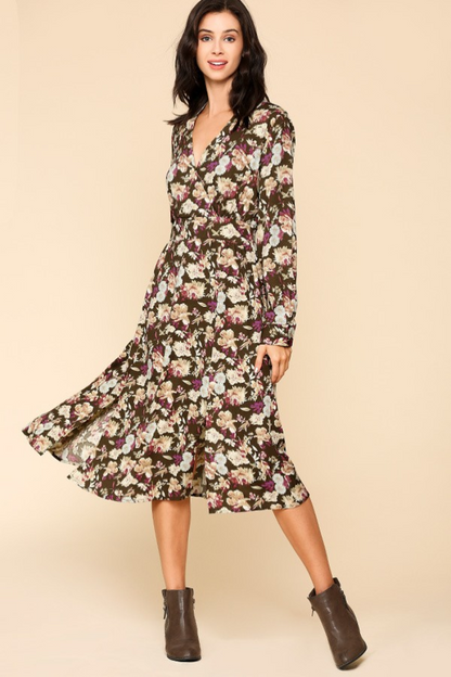 Slits Brown Floral Dress