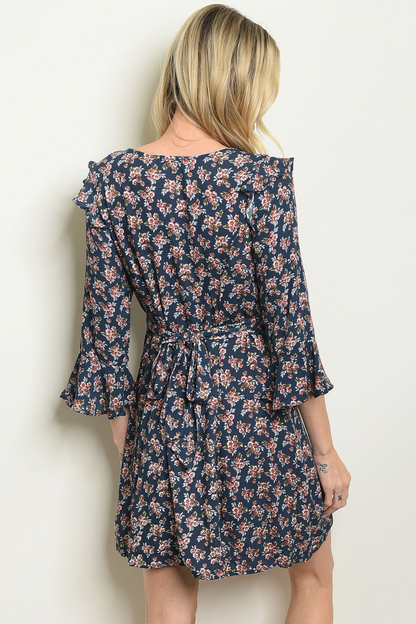 Floral Indigo Ruffles Dress