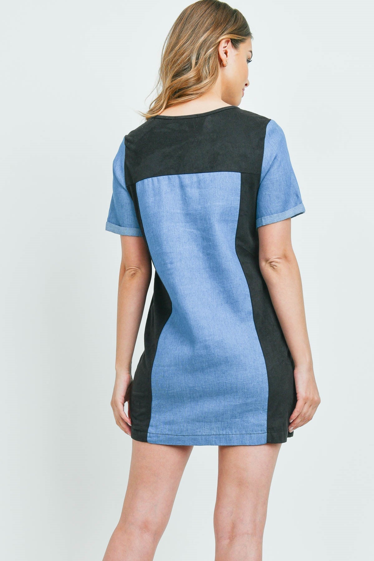 Chambray Block Shift Dress