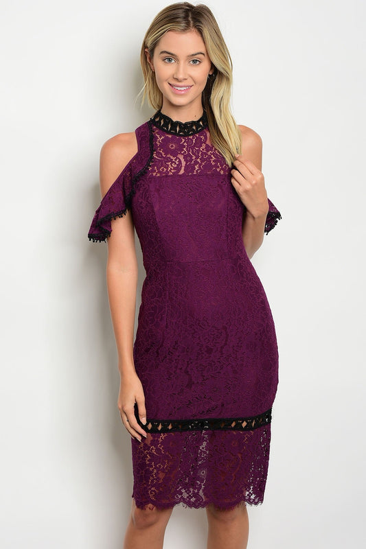 Plum Crochet Ruffles Dress