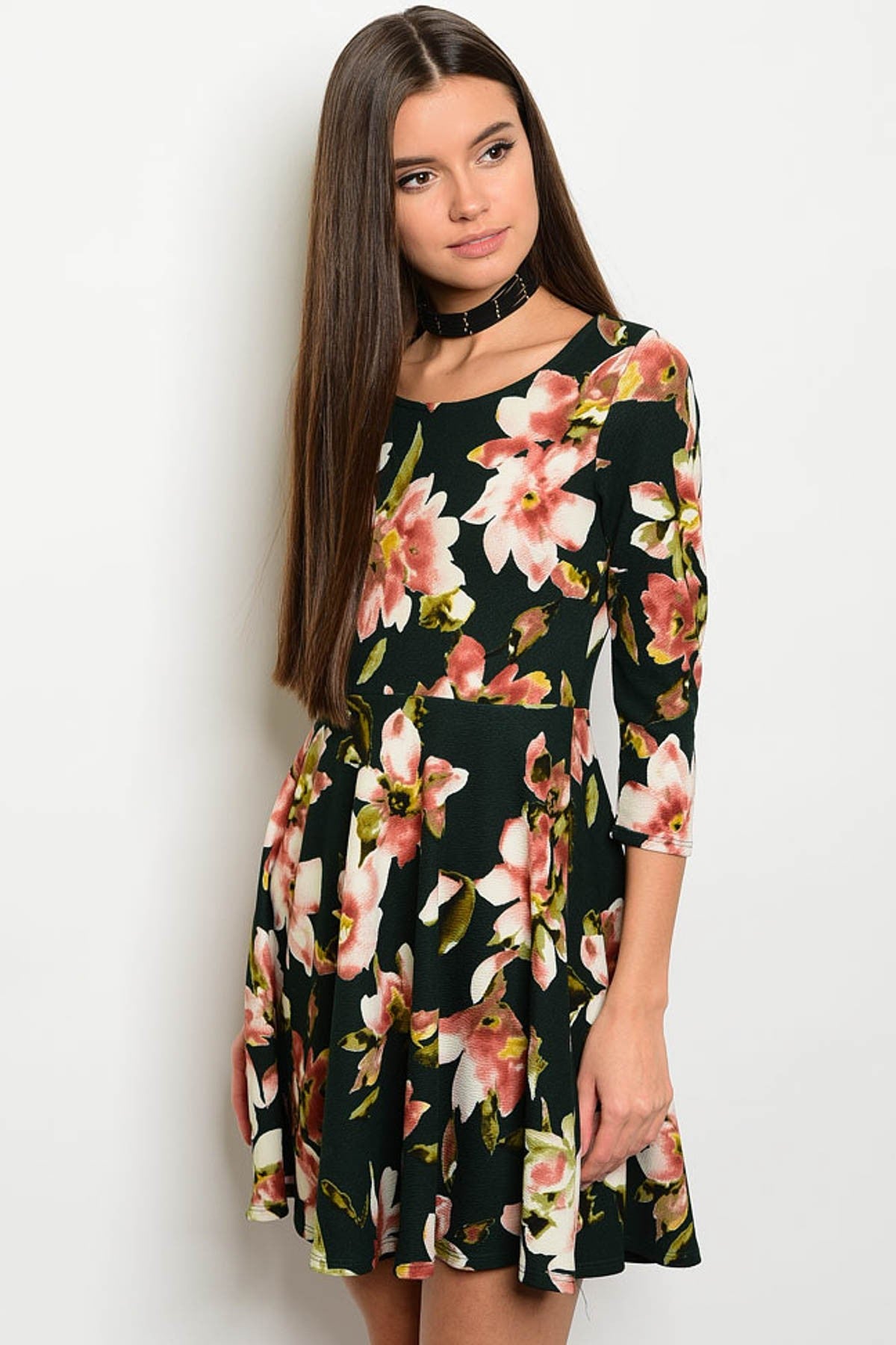 Dark Olive Floral Dress