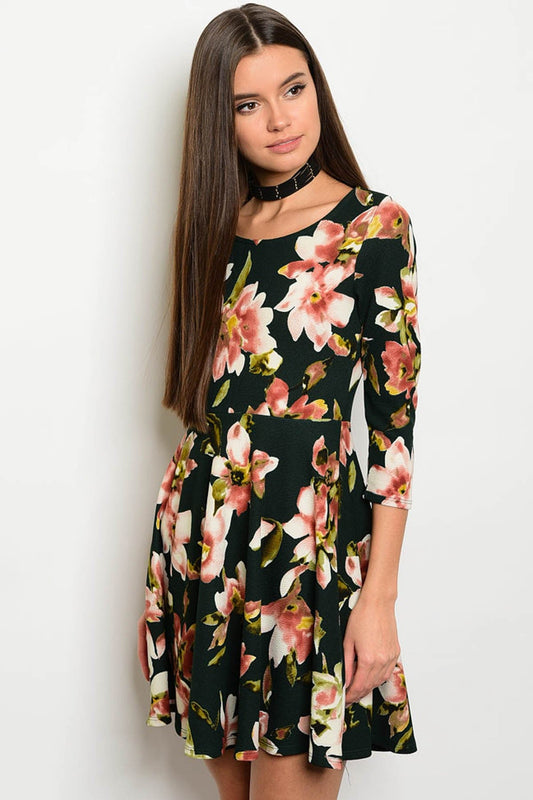 Dark Olive Floral Dress