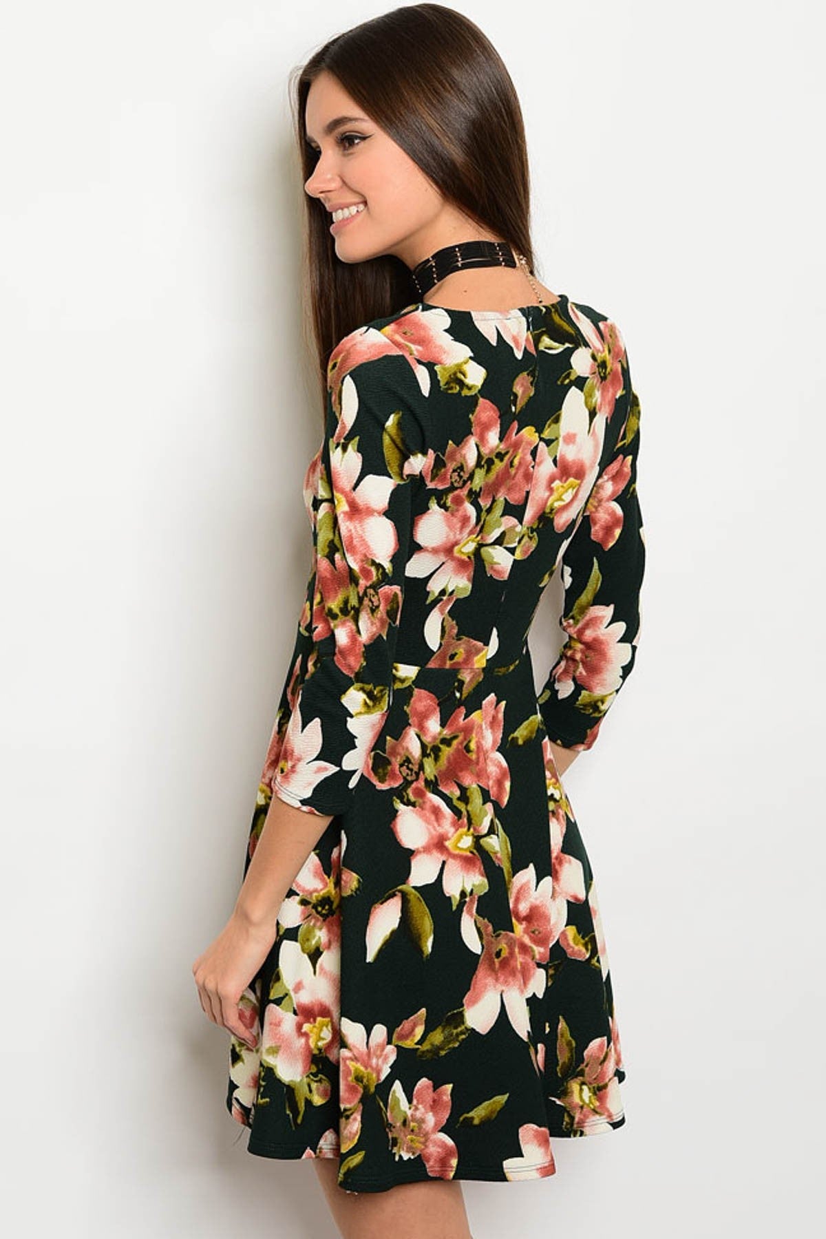 Dark Olive Floral Dress