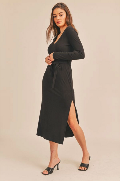 Ribbed Slits Midi Dress