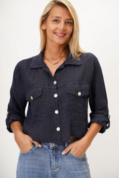Linen Raw Edge Crop Top/Jacket
