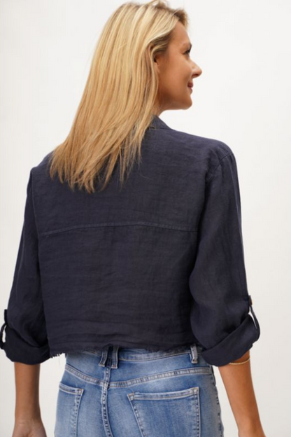 Linen Raw Edge Crop Top/Jacket