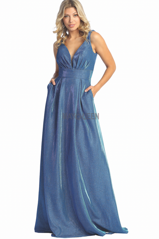 Royal Blue Metallic Formal Long Dress