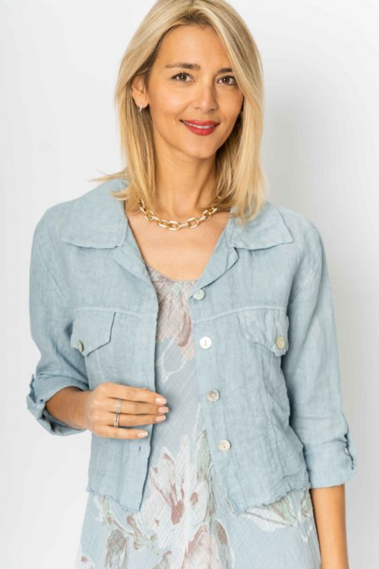 Linen Raw Edge Crop Top/Jacket