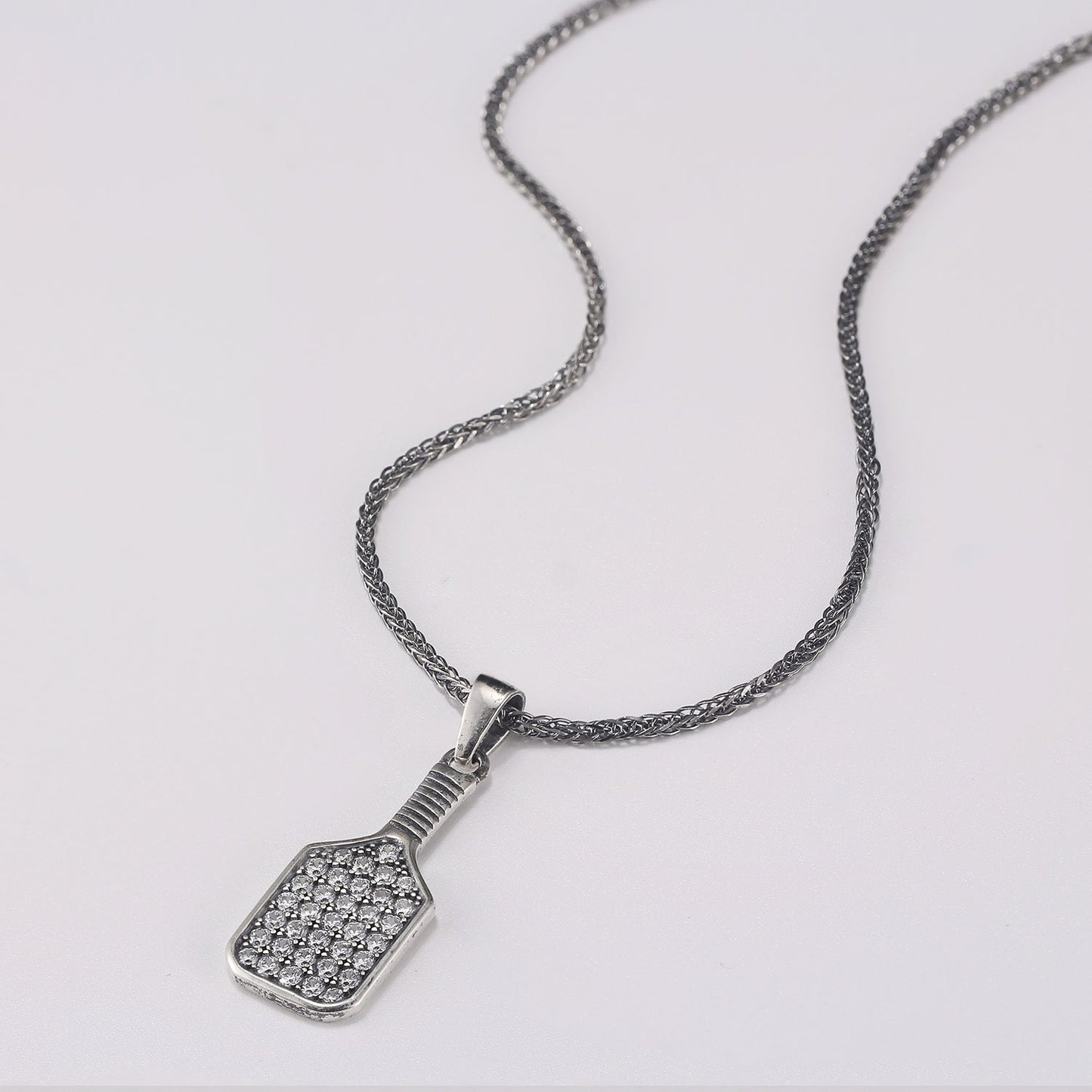 Pickleball Baller Paddle Necklace Silver