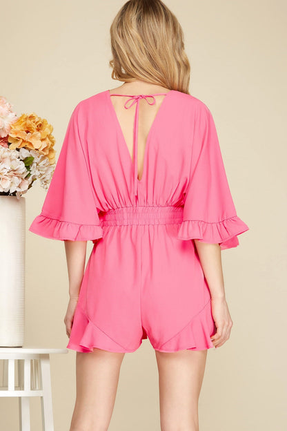Ruffled Dolman-Sleeve Romper