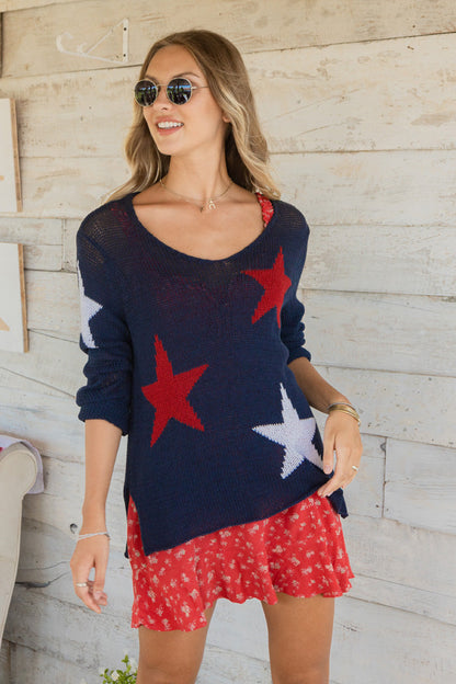 Hannah Star V Neck Cotton Sweater