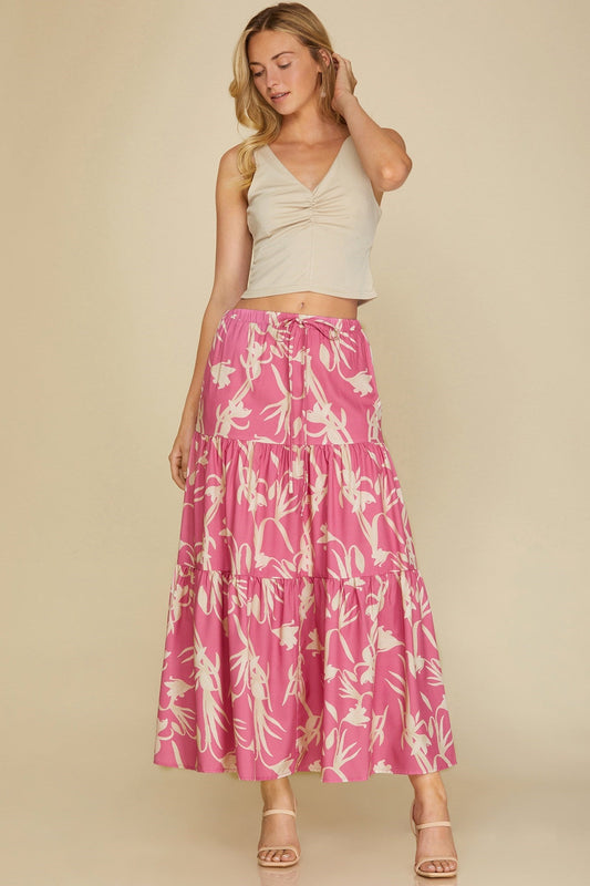 Print Tiered Maxi-Skirt
