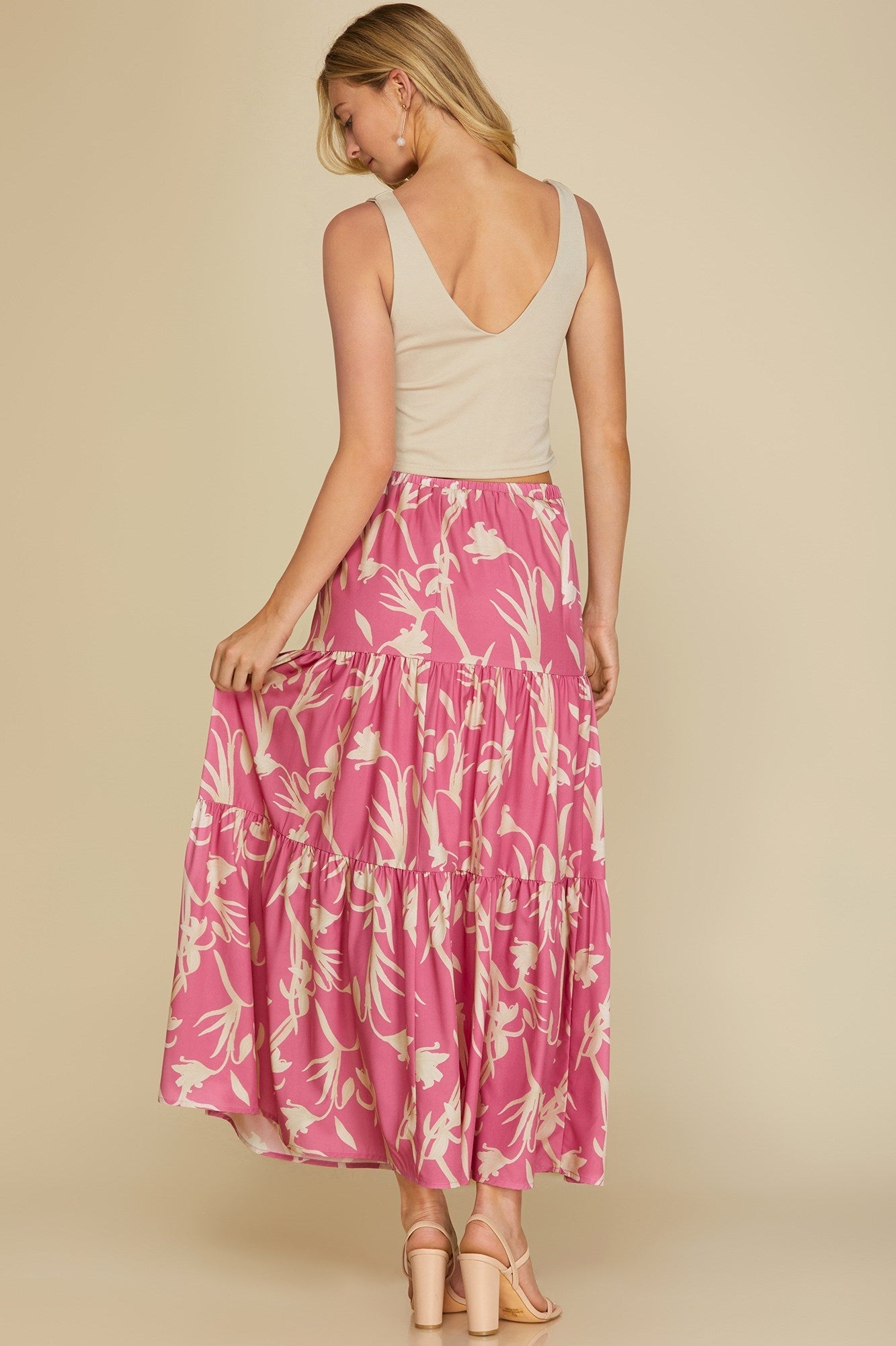 Print Tiered Maxi-Skirt