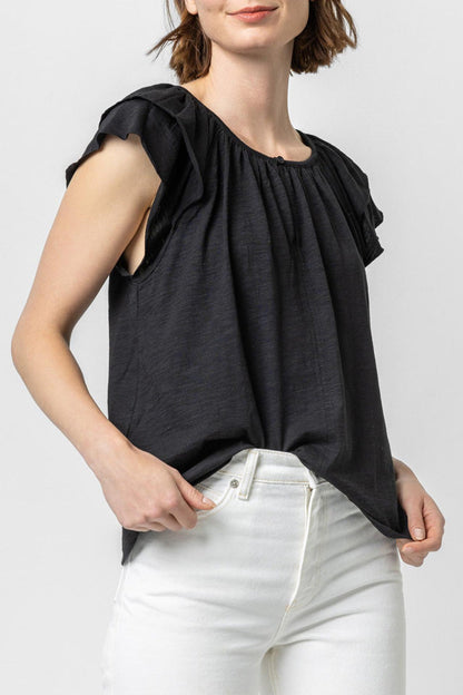 Ruffle Sleeve Keyhole Top