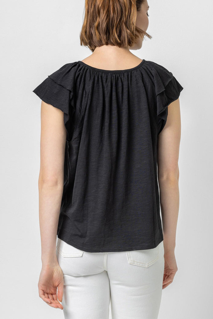 Ruffle Sleeve Keyhole Top