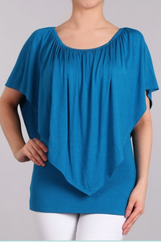 Convertible Elasticized Neckline Top - Pacific Blue