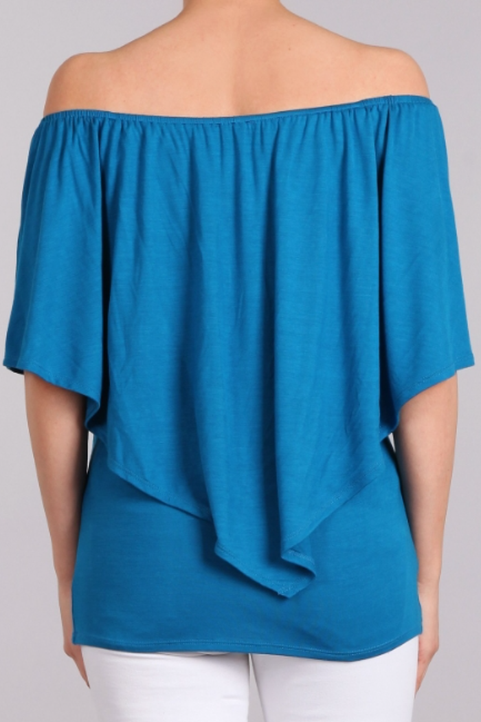 Convertible Elasticized Neckline Top - Pacific Blue