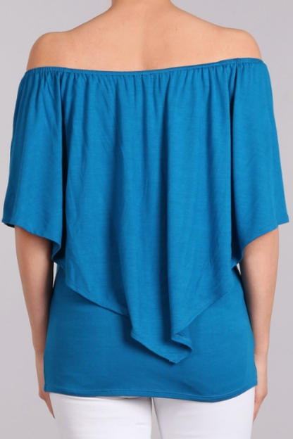 Convertible Elasticized Neckline Top - Pacific Blue