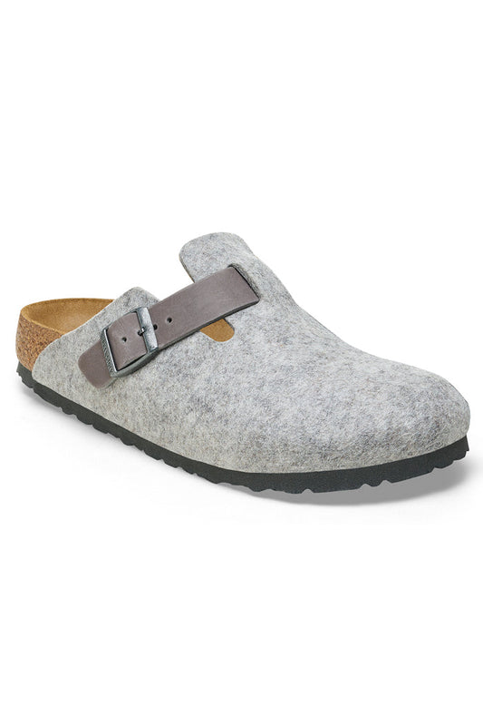 Birkenstock Boston Narrow Width Natural Leather/Felt in Light Gray