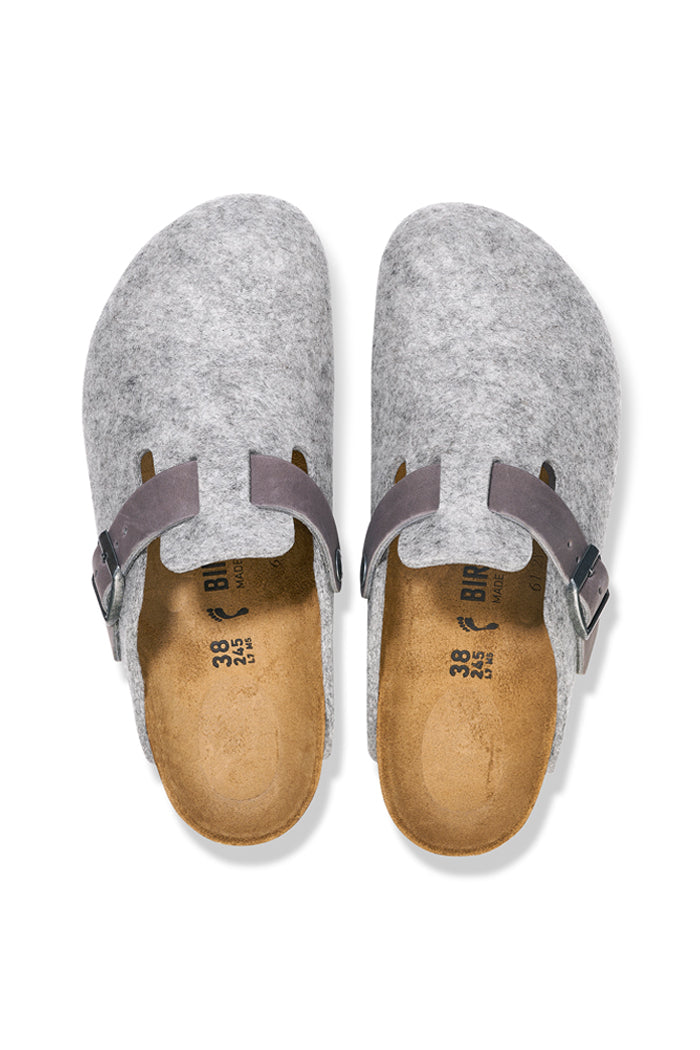 Birkenstock Boston Narrow Width Natural Leather/Felt in Light Gray