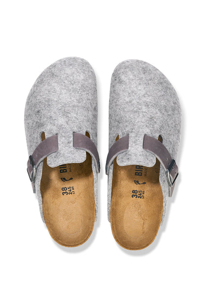 Birkenstock Boston Narrow Width Natural Leather/Felt in Light Gray