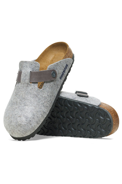 Birkenstock Boston Narrow Width Natural Leather/Felt in Light Gray