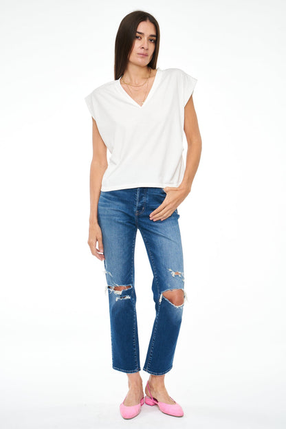 Carson V-Neck Muscle Tee- La Blanc